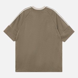 Concert Outfit Suede Contrast Color Spliced Letter Embroidery Oversize T-Shirt