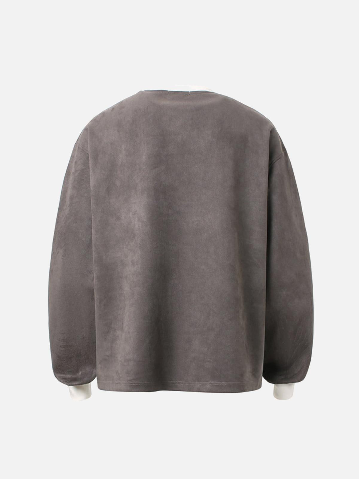 Concert Outfit Suede Contrast Stripe Embroidered Long SleeveT-Shirt Concert Outfit Suede Contrast Stripe Embroidered Long SleeveT-Shirt