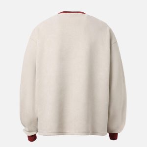 Concert Outfit Suede Contrast Stripe Embroidered Long SleeveT-Shirt