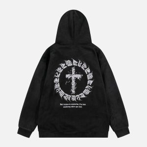 Concert Outfit Suede Cross Print Hoodie