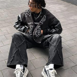 Concert Outfit Symbol Embroidery PU Leather Racing Jacket