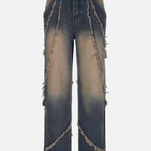 Concert Outfit Symmetrical Raw Edge Straight-Leg Jeans