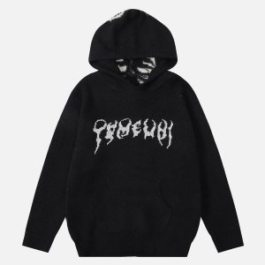 Concert Outfit Tailbone Pattern Jacquard Sweater Hoodie
