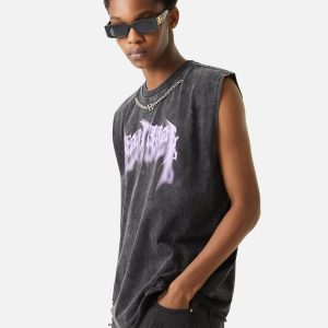 Concert Outfit ThesupermadeVintage Metallic Phantom Letter Distressed Washed Vest