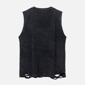Concert Outfit ThesupermadeVintage Metallic Phantom Letter Distressed Washed Vest