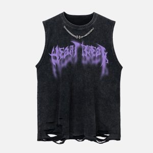 Concert Outfit ThesupermadeVintage Metallic Phantom Letter Distressed Washed Vest