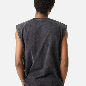 Concert Outfit ThesupermadeVintage Metallic Phantom Letter Distressed Washed Vest