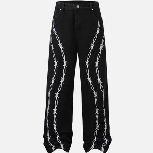 Concert Outfit Thorn Chain Embroidered Jeans