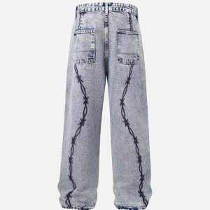 Concert Outfit Thorn Chain Embroidered Jeans
