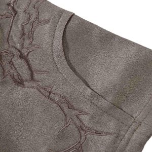 Concert Outfit Thorn Embroidery Suede T-Shirt