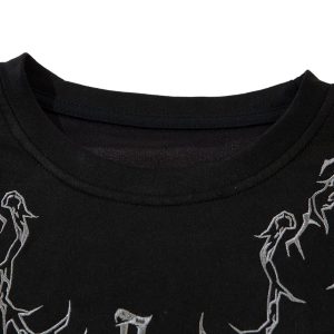 Concert Outfit Thorn Embroidery Suede T-Shirt