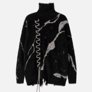 Concert Outfit Tie-Dye Bandage Turtleneck Sweater