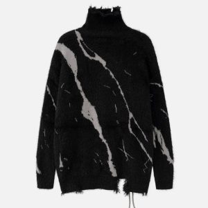 Concert Outfit Tie-Dye Bandage Turtleneck Sweater