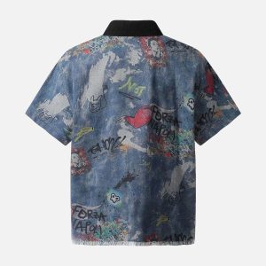 Concert Outfit Tie-Dye Denim Graffiti Polo T-Shirt