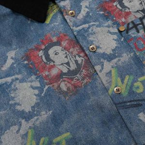 Concert Outfit Tie-Dye Denim Graffiti Polo T-Shirt