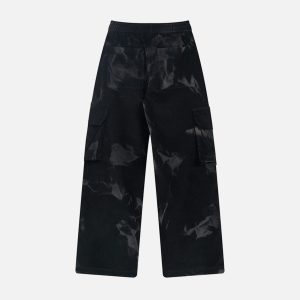 Concert Outfit Tie-Dye Pleated Corduroy Multi-Pocket Pants