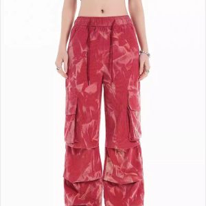 Concert Outfit Tie-Dye Pleated Corduroy Multi-Pocket Pants