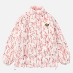 Concert Outfit Tie-Dye Stand Collar Sherpa Jacket