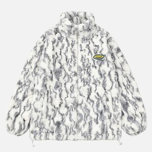 Concert Outfit Tie-Dye Stand Collar Sherpa Jacket