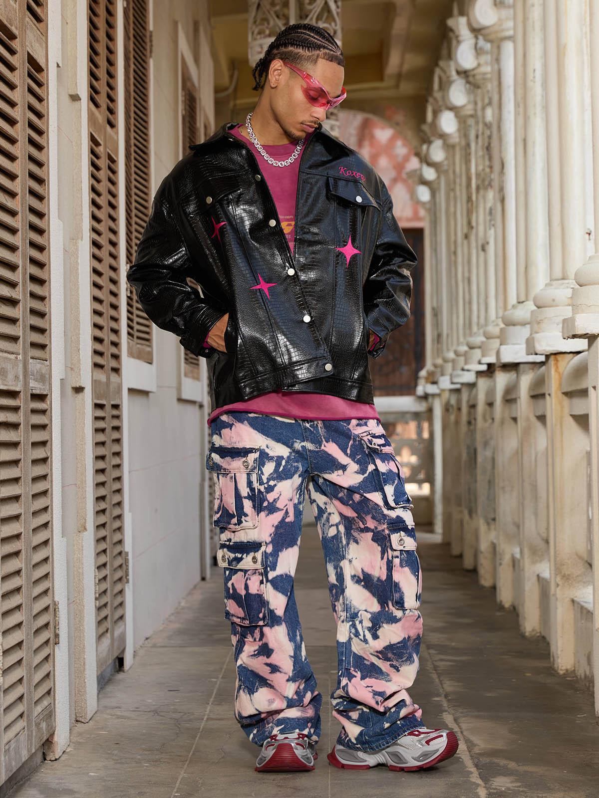 Concert Outfit Tie-Dye Waste Style Camouflage Cargo Jeans Concert Outfit Tie-Dye Waste Style Camouflage Cargo Jeans