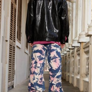Concert Outfit Tie-Dye Waste Style Camouflage Cargo Jeans