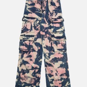 Concert Outfit Tie-Dye Waste Style Camouflage Cargo Jeans