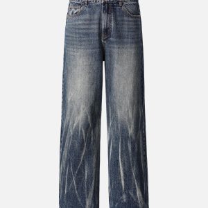 Concert Outfit Tie Dyed Wrinkled Effect Straight Jeans