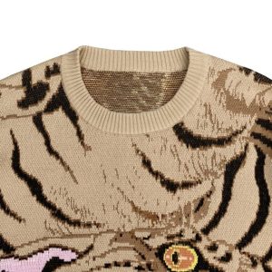 Concert Outfit Tiger Crew Neck Knitted Sweater
