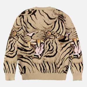 Concert Outfit Tiger Crew Neck Knitted Sweater