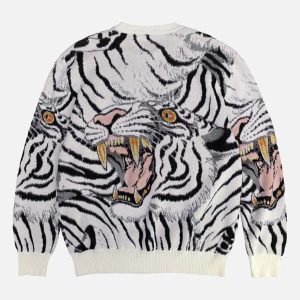Concert Outfit Tiger Crew Neck Knitted Sweater