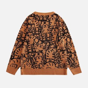 Concert Outfit Tiger Pattern Knit Sweater