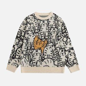 Concert Outfit Tiger Pattern Knit Sweater