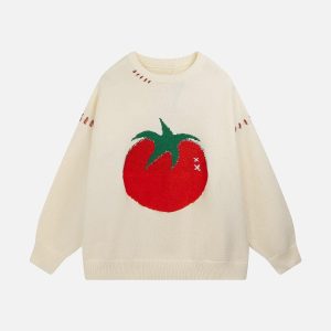 Concert Outfit Tomato Jacquard Sweater