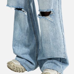 Concert Outfit Trendy Wide-Leg Ripped Jeans
