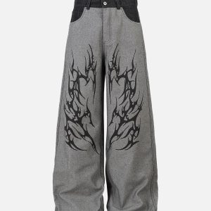 Concert Outfit Tribal Flame Print Baggy Jeans