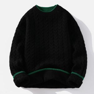 Concert Outfit Twist Patchwork Knit Sweater