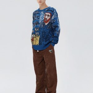 Concert Outfit Van Gogh Oil Painting Knit Sweater