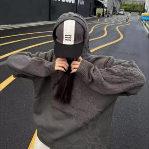 Concert Outfit Vintage Asymmetric Woven Knit Hoodie