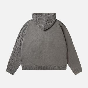 Concert Outfit Vintage Asymmetric Woven Knit Hoodie