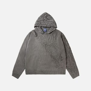 Concert Outfit Vintage Asymmetric Woven Knit Hoodie