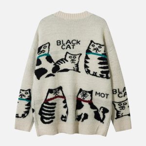 Concert Outfit Vintage Cat Jacquard Knit Cardigan