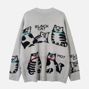 Concert Outfit Vintage Cat Jacquard Knit Cardigan