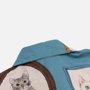 Concert Outfit Vintage Cat Print Short Sleeve Shirt