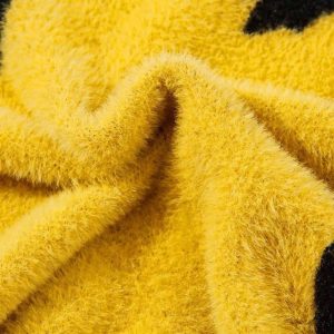 Concert Outfit Vintage Contrasting Smiley Face Sweater