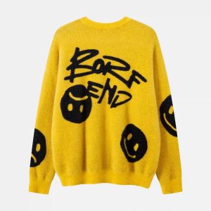 Concert Outfit Vintage Contrasting Smiley Face Sweater