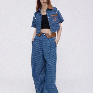 Concert Outfit Vintage Denim Jacquard Baggy Jeans