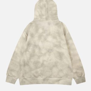 Concert Outfit Vintage Dirty Tie-Dye Half Zip-Up Hoodie