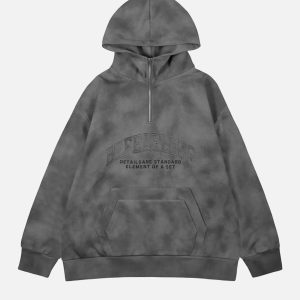 Concert Outfit Vintage Dirty Tie-Dye Half Zip-Up Hoodie