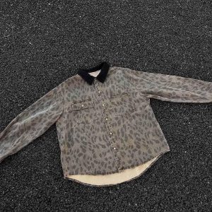 Concert Outfit Vintage Distressed Cheetah Print Denim Shirt