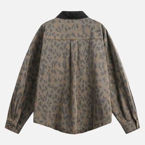 Concert Outfit Vintage Distressed Cheetah Print Denim Shirt